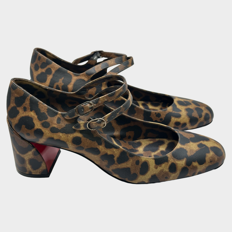 Christian Louboutin brown animal print leather pumps with block heels