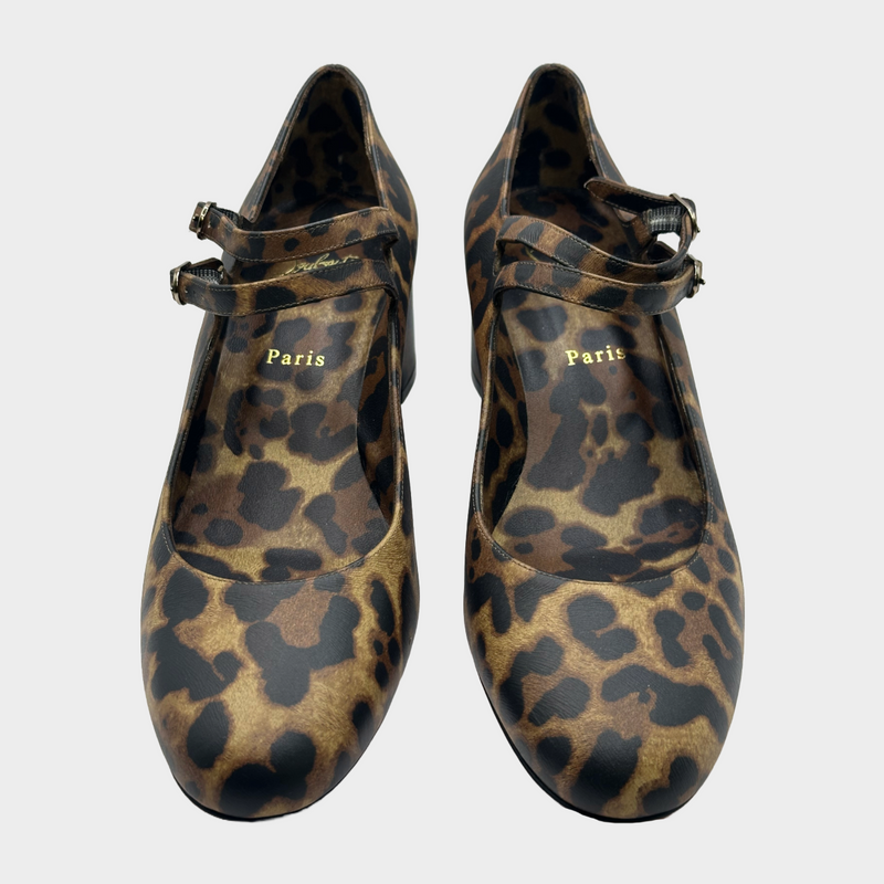 Christian Louboutin brown animal print leather pumps with block heels