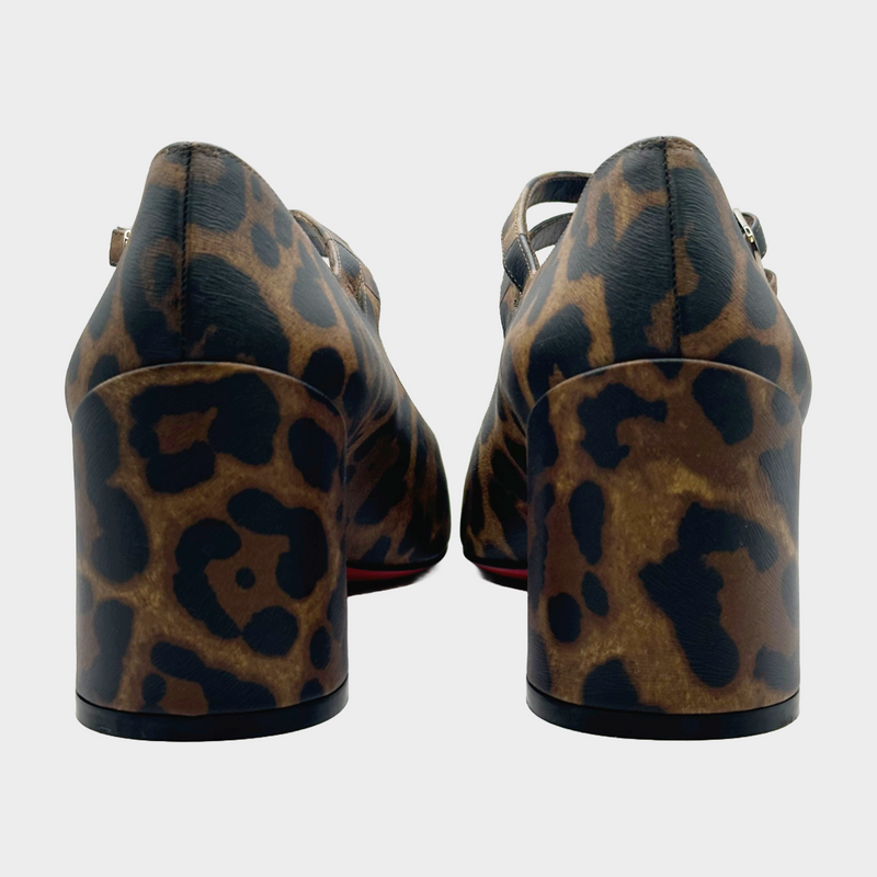 Christian Louboutin brown animal print leather pumps with block heels