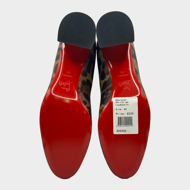 Christian Louboutin brown animal print leather pumps with block heels