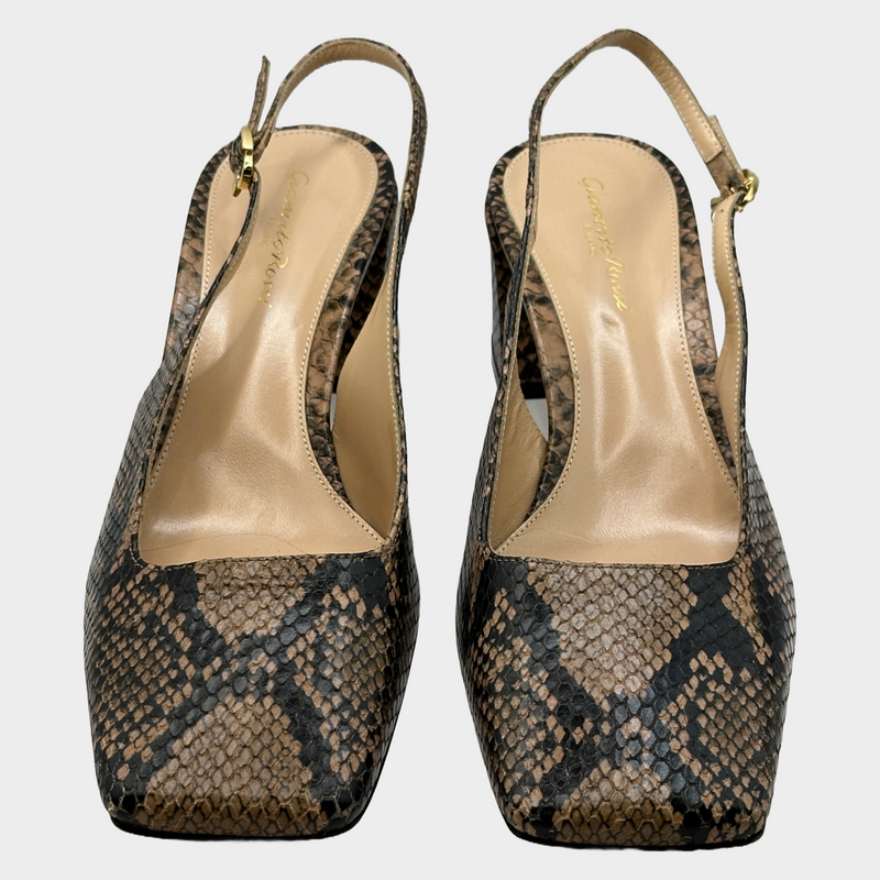 Gianvitto Rossi women's brown python skin block heel pumps
