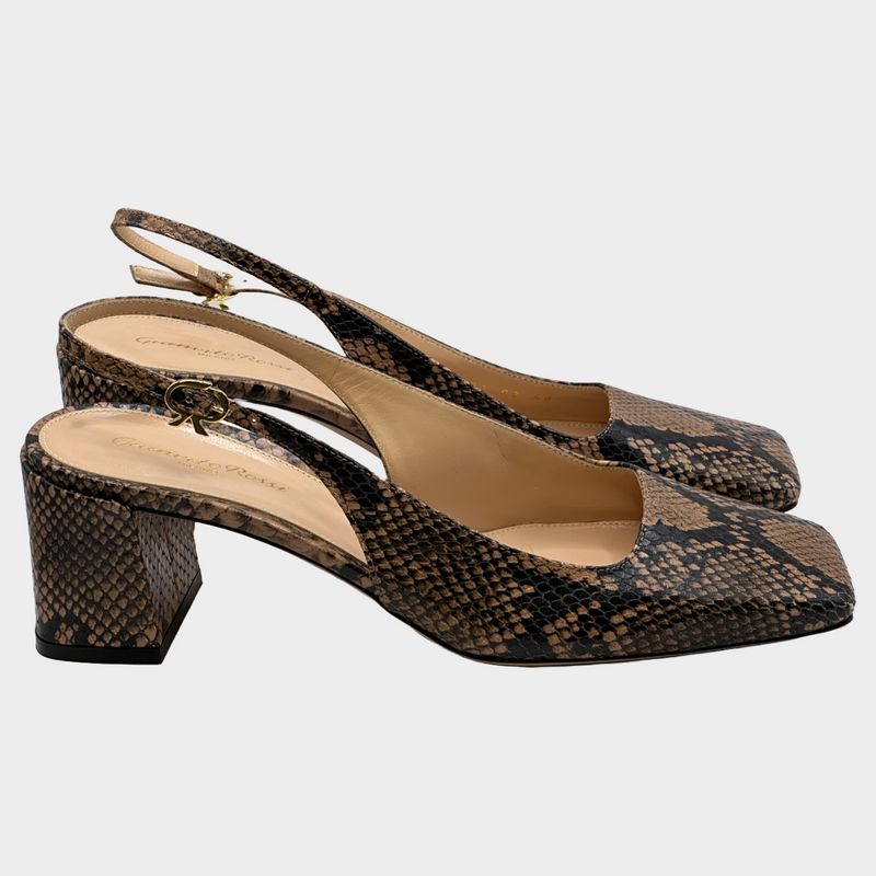 Gianvitto Rossi women's brown python skin block heel pumps