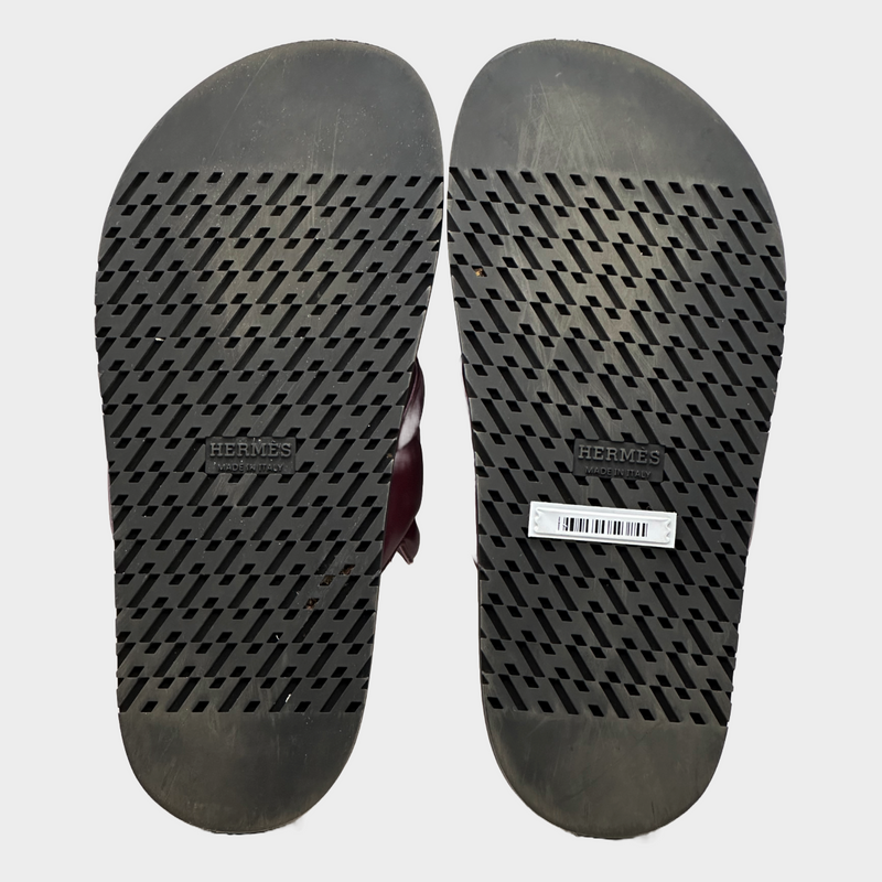 Hermes women's burgundy and white leather Extra sandals