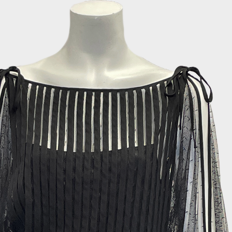 Red Valentino women's black mesh pleated long-sleeve maxi dress