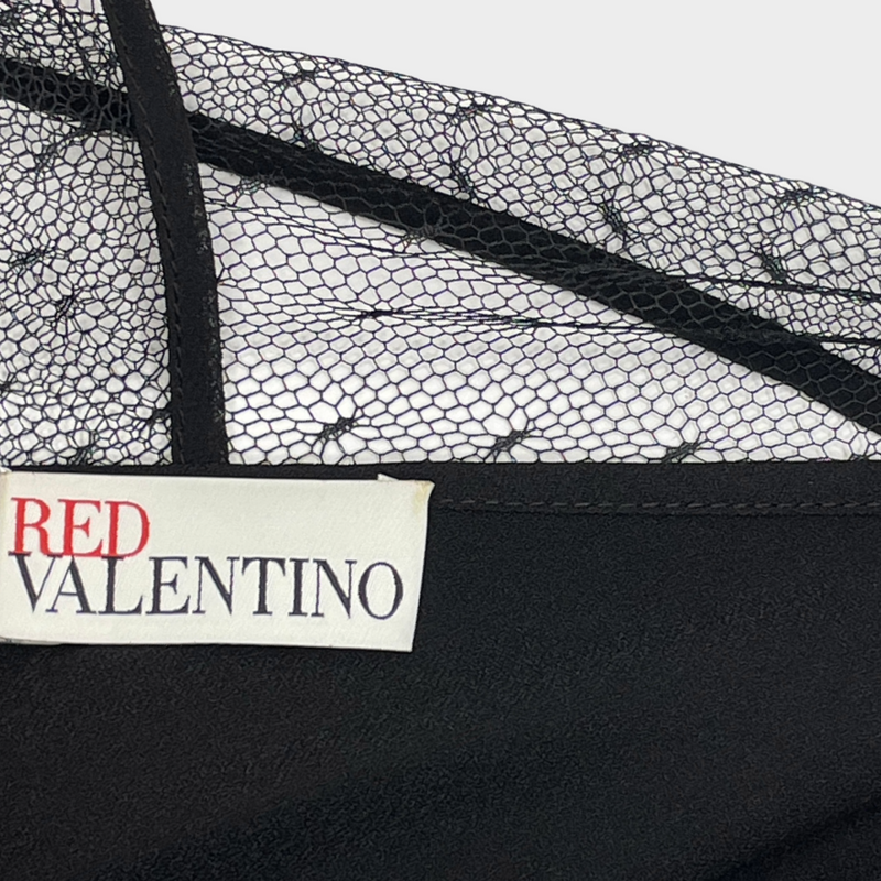 Red Valentino women's black mesh pleated long-sleeve maxi dress