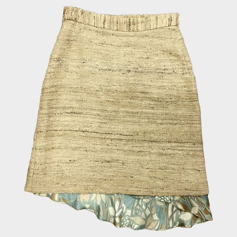 MARNI beige and green flower print silk tweed double layered skirt