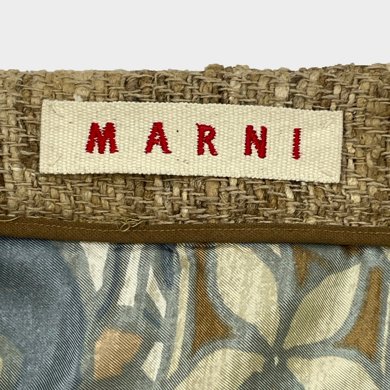 MARNI beige and green flower print silk tweed double layered skirt