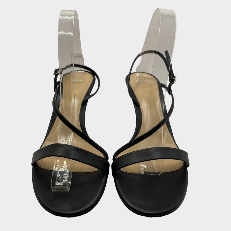 Gianvitto Rossi women's black leather strappy kitten heel sandals