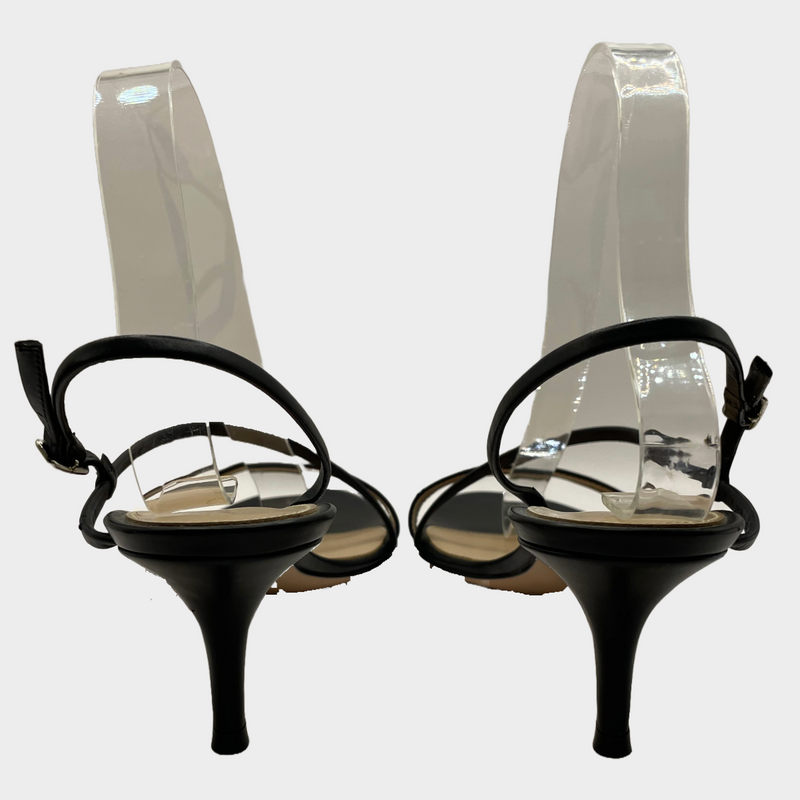 Gianvitto Rossi women's black leather strappy kitten heel sandals