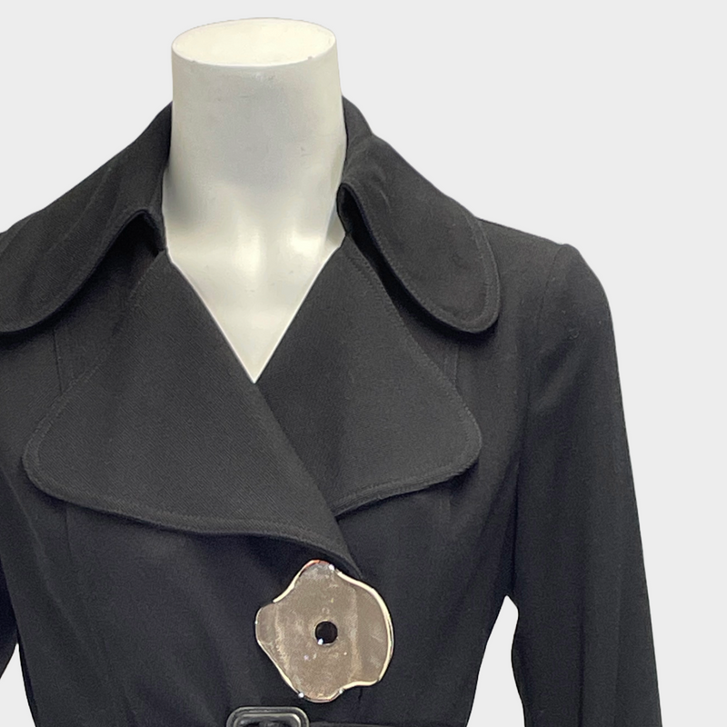 J.W. Anderson black polyester coat with metal flowers buttons
