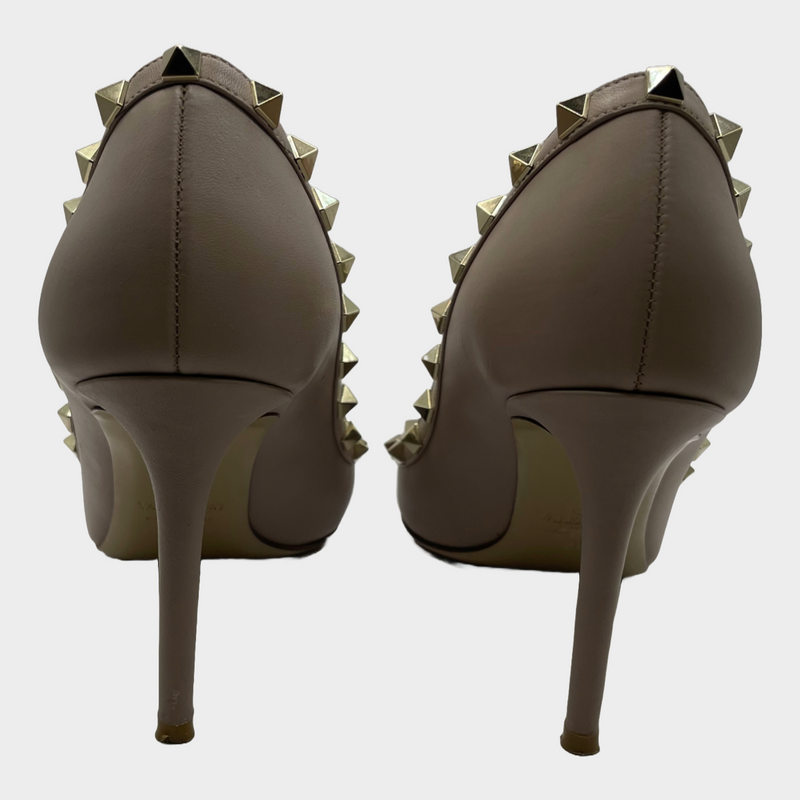 Valentino women's beige leather studded heels