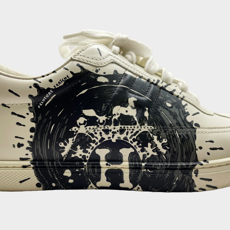 Hermes women's black and white splash print leather sneakers