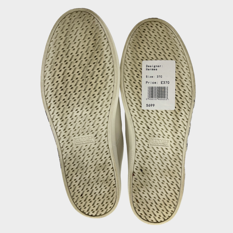 Hermes women's black and white splash print leather sneakers