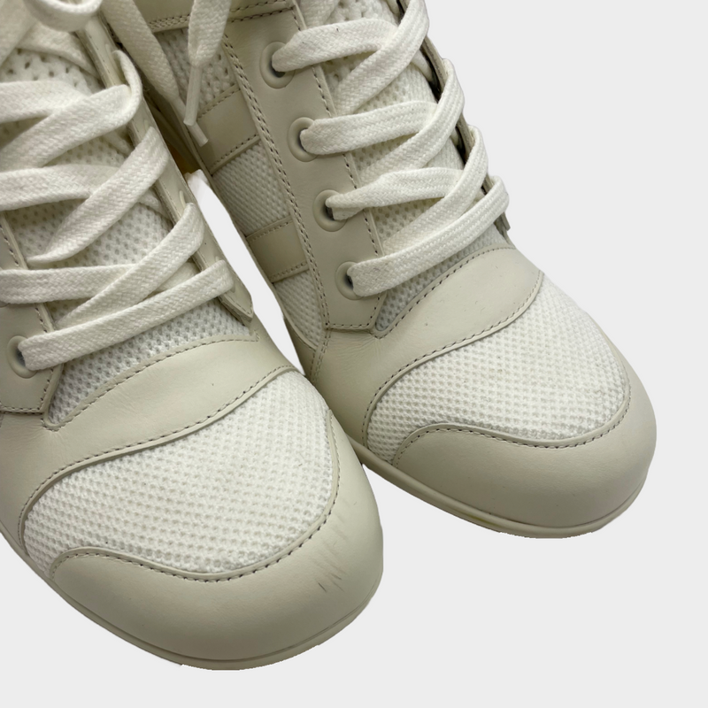 Christian Dior white leather and knitted fabric trainers style heeled ankle boots