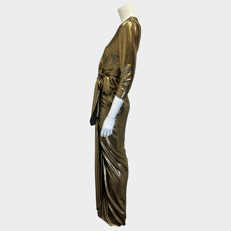 Maria Lucia Hohan gold polyester wrapped effect maxi dress