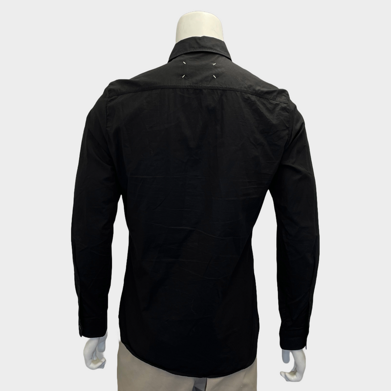 Margiela men's black cotton button-up long-sleeve fitted shirt