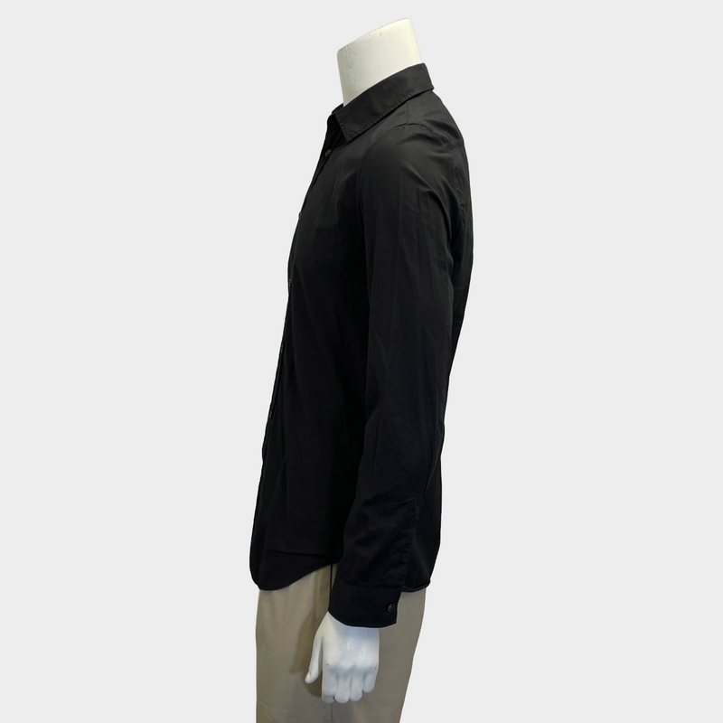 Margiela men's black cotton button-up long-sleeve fitted shirt