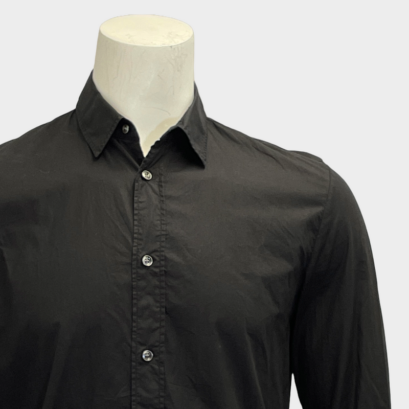Margiela men's black cotton button-up long-sleeve fitted shirt