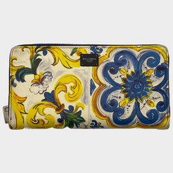 Dolce&Gabbana yellow and blue amalfi print leather wallet