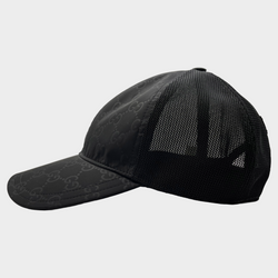 Gucci men's black mesh monogram baseball cap