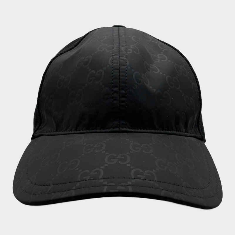 Gucci men's black mesh monogram baseball cap