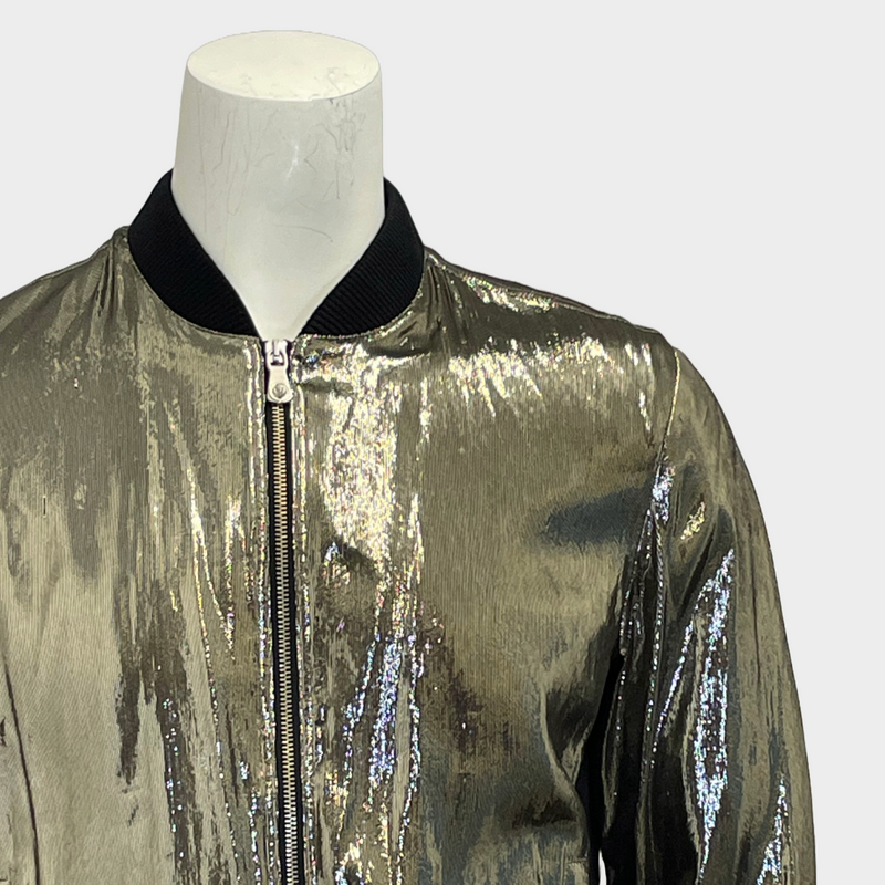 Versus Versace men's gold metallic silk bomber jacket