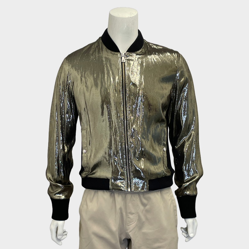 Versus Versace men's gold metallic silk bomber jacket