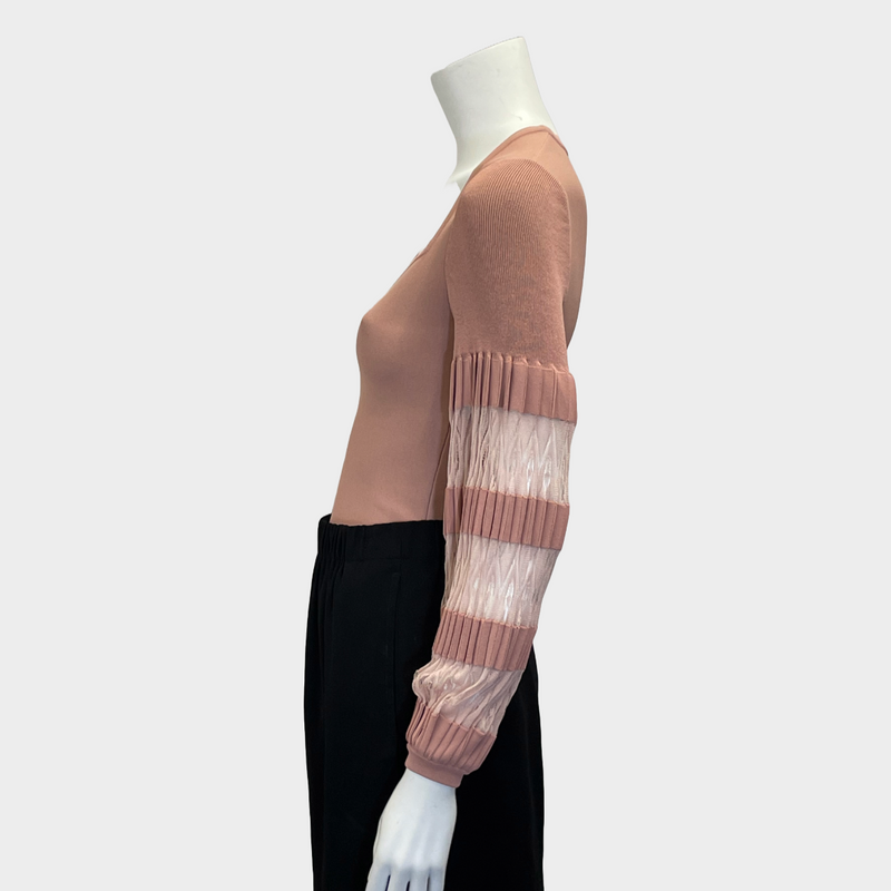 Alaia women's pink stretch pleated long-sleeved bodysuit