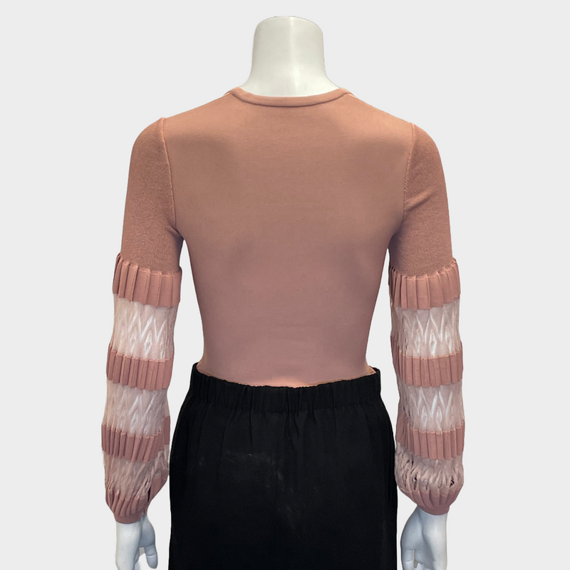 Alaia women's pink stretch pleated long-sleeved bodysuit