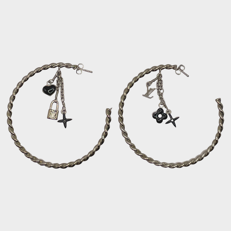 Louis Vuitton Silver Hoop Earrings With Charms