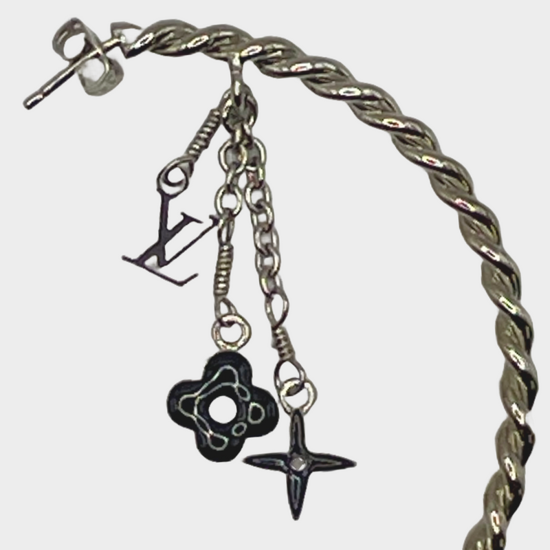 Louis Vuitton Silver Hoop Earrings With Charms