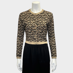 Miu Miu women's black and gold sparkly virgin wool animal print knitted cardigan