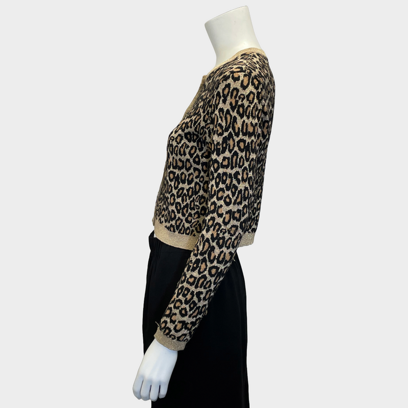 Miu Miu women's black and gold sparkly virgin wool animal print knitted cardigan