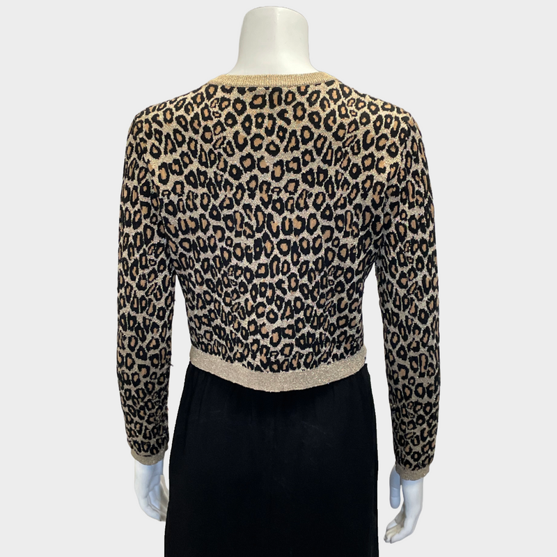 Miu Miu women's black and gold sparkly virgin wool animal print knitted cardigan