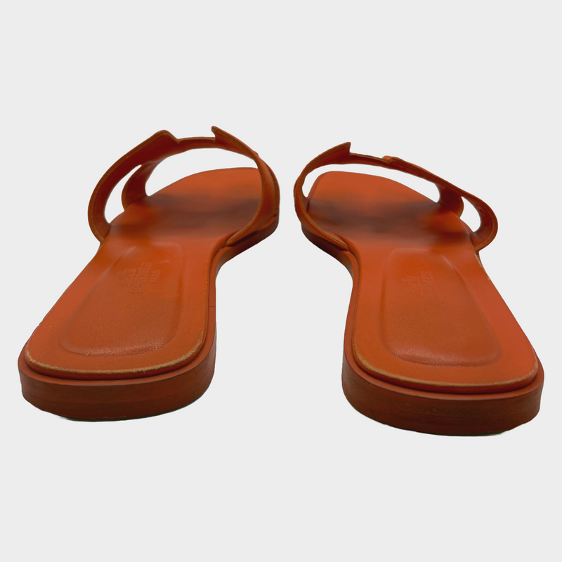 Hermes women's orange sunset leather "Oran" sandal