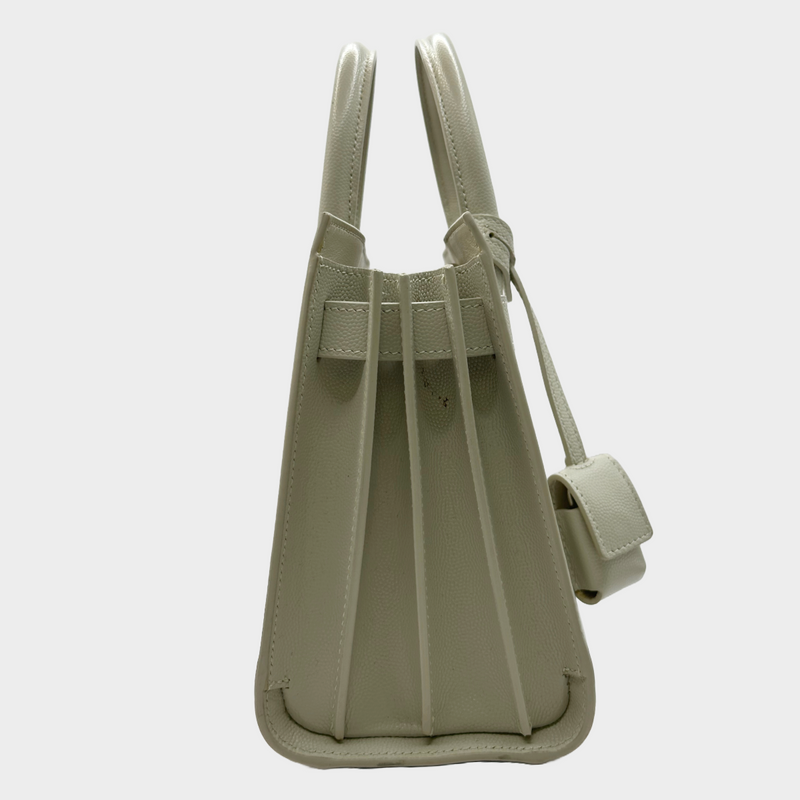 Saint Laurent ecru grained leather sac de jour nano bag