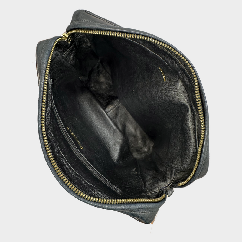 Chanel women's black quilted lambskin leather vintage camera bag