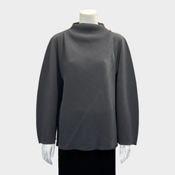 Issey Miyake women's grey polyester pleated long sleeved blouse