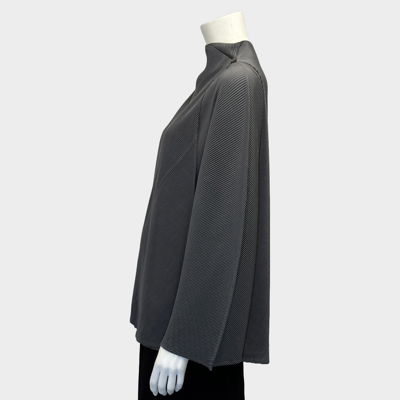 Issey Miyake women's grey polyester pleated long sleeved blouse