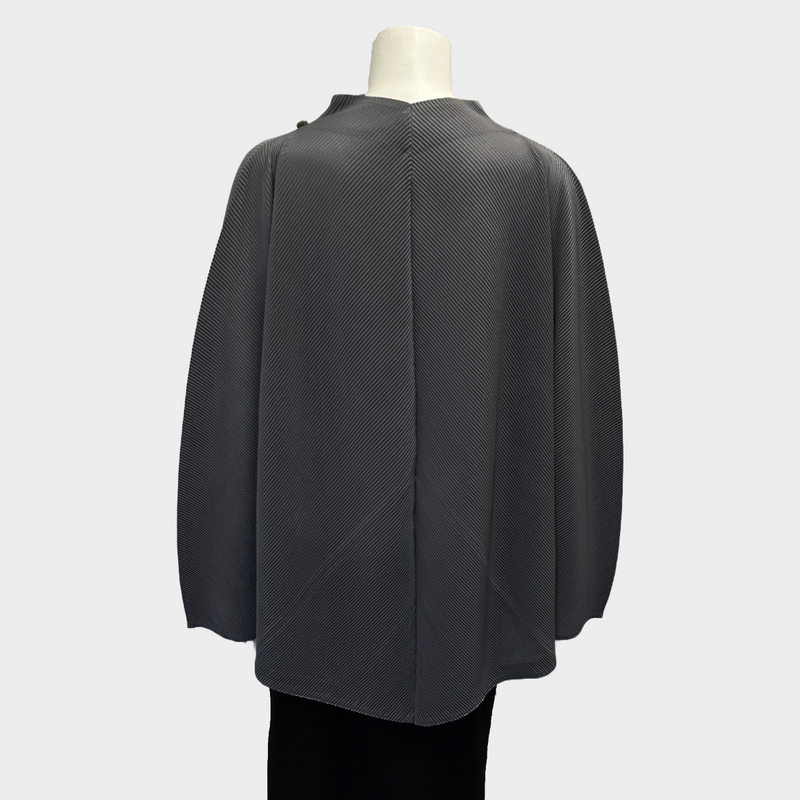 Issey Miyake women's grey polyester pleated long sleeved blouse