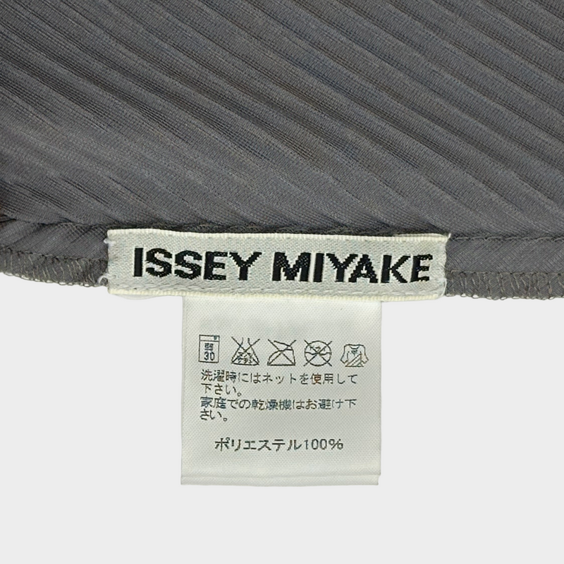 Issey Miyake women's grey polyester pleated long sleeved blouse