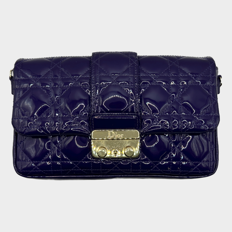 Christian Dior purple quilted patent leather Diorama crossbody bag