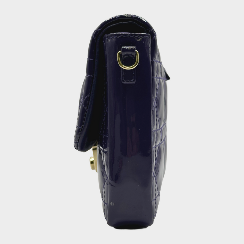 Christian Dior purple quilted patent leather Diorama crossbody bag