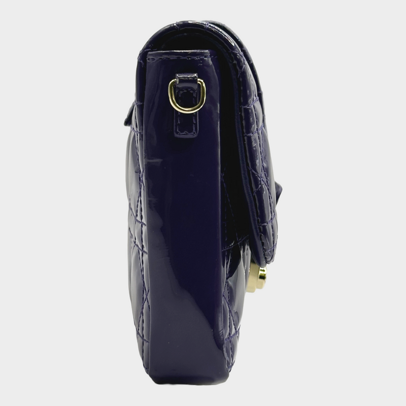 Christian Dior purple quilted patent leather Diorama crossbody bag