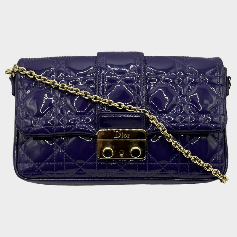 Christian Dior purple quilted patent leather Diorama crossbody bag