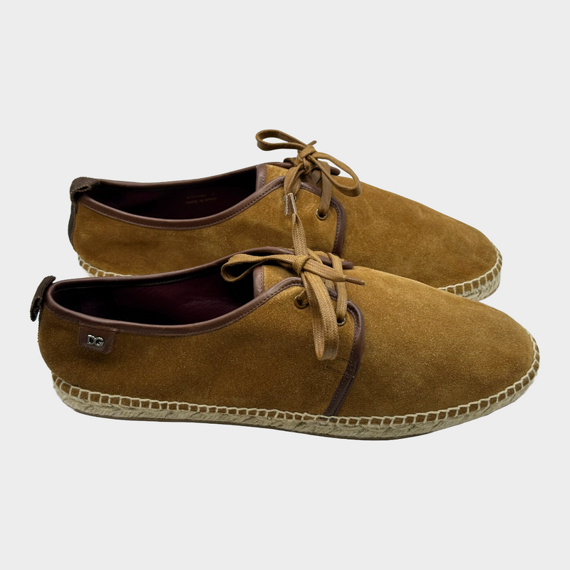 Dolce&Gabbana men's beige suede and raffia lace-up espadrilles