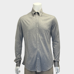 Brunello Cucinelli men's grey melange cotton long sleeved shirt