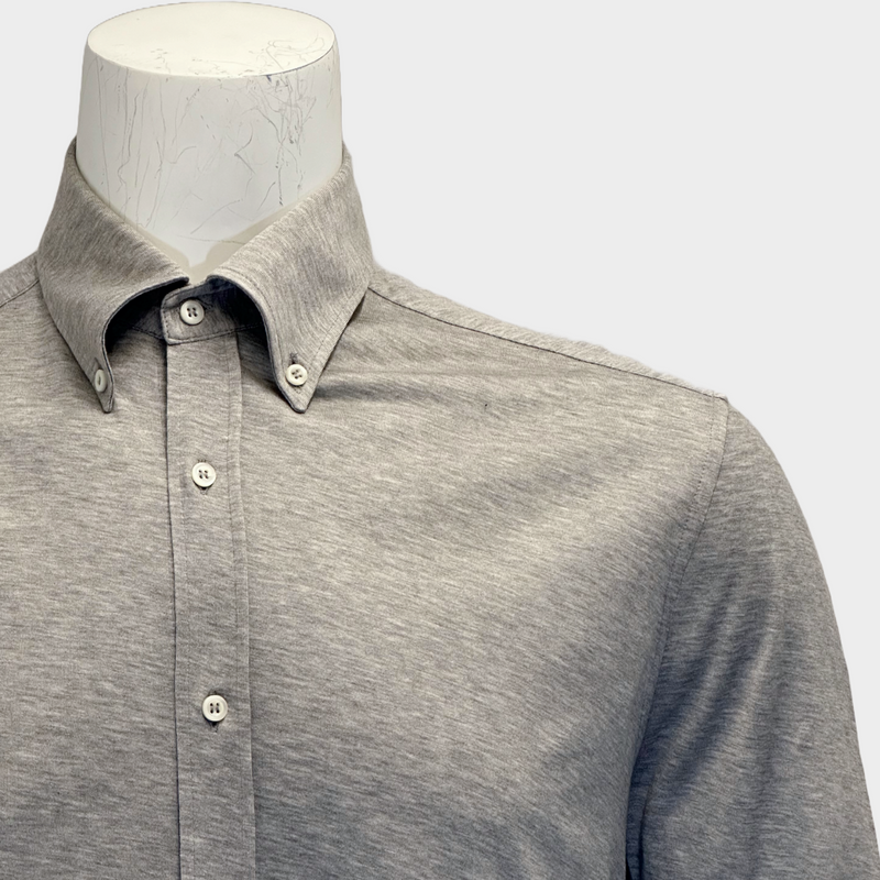 Brunello Cucinelli men's grey melange cotton long sleeved shirt