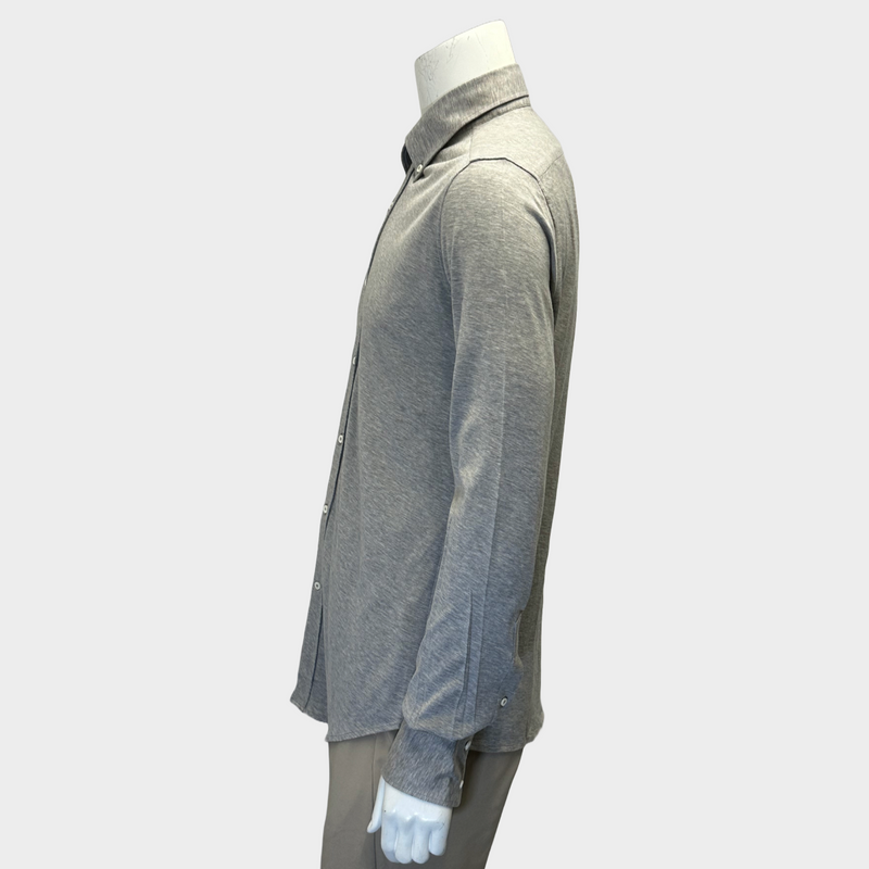 Brunello Cucinelli men's grey melange cotton long sleeved shirt