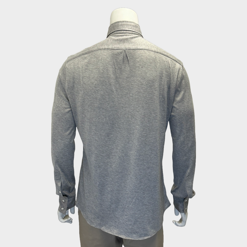 Brunello Cucinelli men's grey melange cotton long sleeved shirt